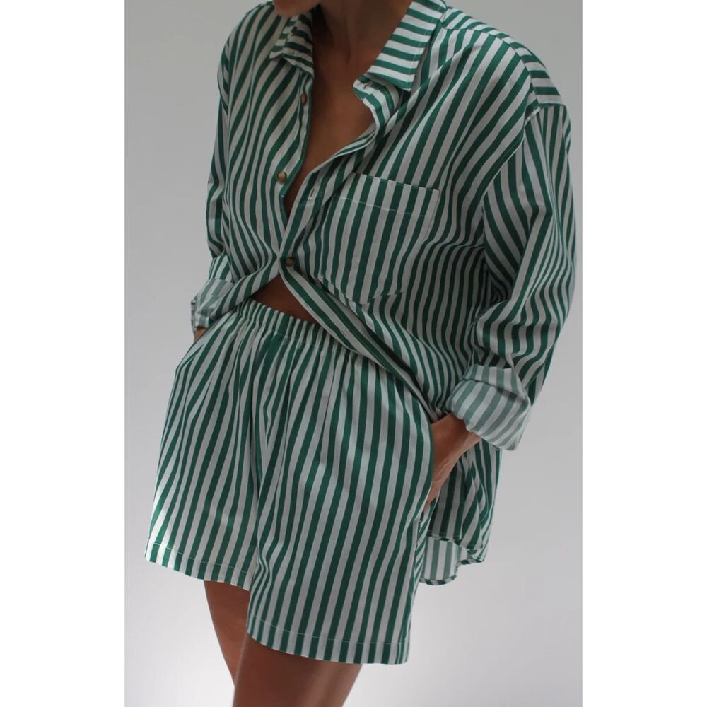 Sincerely Jules Green & White Striped Short Set - 100% Cotton 2-Piece Co-ord - Picture 3 of 3
